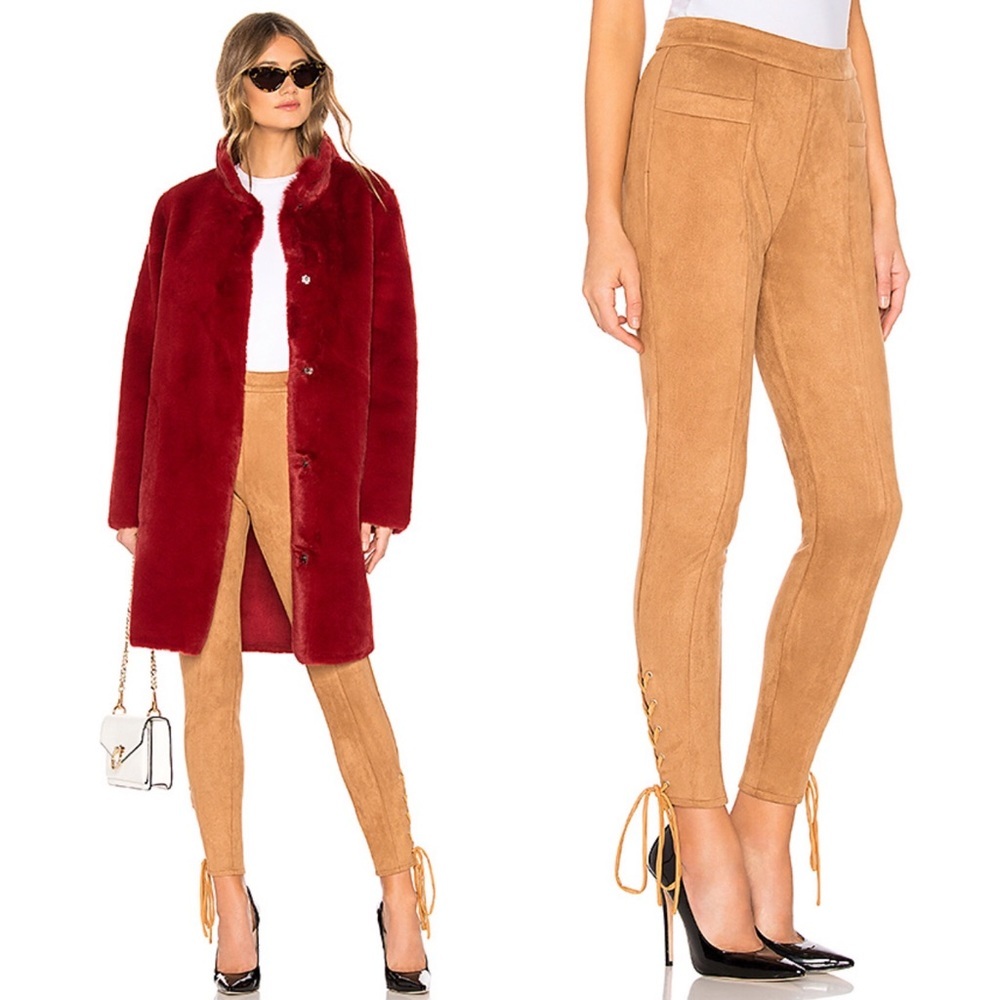 Majorelle Camel High Rise Faux Suede Lace Pants